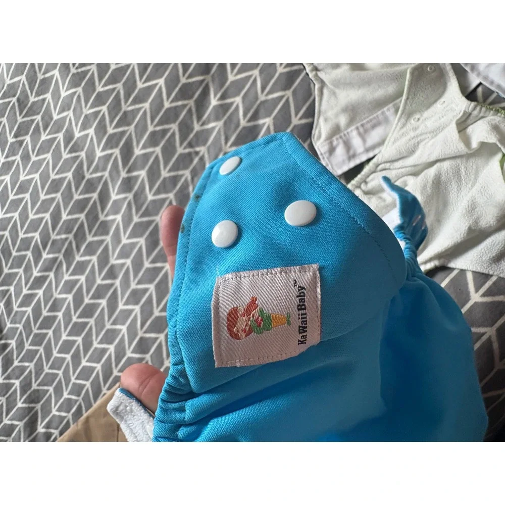 KaWaii Baby Reusable Cloth Diaper Lot 6 Covers 6 Inserts Adjustable Snaps Mixed